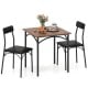 Square dining table set with rustic brown veneered top and two black PU leather chairs, perfect for dining rooms.