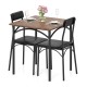 3-piece dining table set with rustic brown veneered tabletop and padded black chairs, perfect for dining rooms.