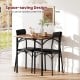Square dining table set with rustic brown veneered top and two black PU leather chairs, perfect for space-saving dining.