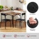Square kitchen dining table set with rustic brown finish, PU leather chairs, and soft foam padding for comfort.