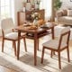 3-piece cherry dining table set for 2 with upholstered chairs, featuring a natural wood grain and built-in storage rack.