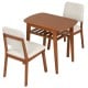 3-piece dining table set with cherry finish, featuring upholstered chairs and built-in storage rack for space-saving.