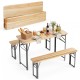 Folding picnic table set with fir wood surface and metal frame, ideal for outdoor gatherings in patio or garden.