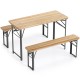 3-piece folding picnic table set with fir wood surface and sturdy metal frame, ideal for outdoor gatherings in patio or.