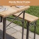 Close-up of the sturdy metal frame and fir wood surface of the 3-piece folding picnic table set for outdoor gatherings.