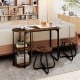 3-piece industrial dining table set in rustic brown with stools, ideal for small spaces and featuring sturdy metal.