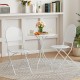 White 3-piece metal bistro set with round table and 2 folding chairs, perfect for indoor and outdoor use.
