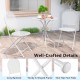 White 3-piece metal bistro set with round table and 2 folding chairs, featuring a cozy backrest for indoor and outdoor.