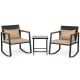 Wicker rocking chair with padded cushion and ergonomic armrest, perfect for comfortable outdoor seating on the patio.