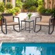 Outdoor rocking bistro set featuring wicker chairs with soft cushions and a tempered glass coffee table, perfect for.