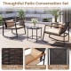 3-piece outdoor rocking bistro set featuring breathable wicker, soft cushions, and a tempered glass tabletop for patio.