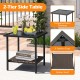 2-tier side table with tempered glass top and rattan shelf, ideal for outdoor use with swivel chair set.