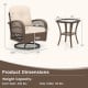 Patio swivel rocker set featuring a brown rattan chair with thick cushions and a tempered glass side table for outdoor.