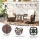 Patio swivel rocker set featuring mix brown PE rattan, thick cushions, and a tempered glass side table for outdoor.