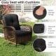 Cozy patio swivel rocker with thick black cushions, crafted from woven rattan, ideal for backyard relaxation.