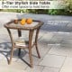 Stylish side table with ripple-like tempered glass top and protective rattan edge, perfect for outdoor relaxation.