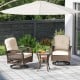 Patio swivel rocker set featuring well-woven rattan chairs with thick cushions and a tempered glass side table for.