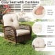 Cozy patio swivel rocker with tufted back cushions, well-woven rattan, and elastic sponge fillings for comfort.
