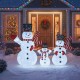 3-piece pre-lit 3D snowman set with 270 LED lights, featuring top hats, scarves, and glittering snowflake patterns.