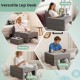 Extra large gray lap desk set with ergonomic back support, ideal for reading, working, gaming, and knitting.