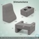 Dimensions of the 3-piece reading pillow set with ergonomic back support, lap desk, and cup holders in gray.