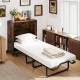 Foldable Murphy bed with white mattress and cozy teddy sofa in a stylish living room, perfect for small spaces.