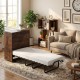 Foldable Murphy bed with teddy velvet sofa and bookshelf in a cozy living room, ideal for small spaces and guests.