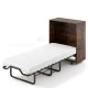 Foldable Murphy bed with bamboo mattress and wooden bookshelf, ideal for space-saving in small apartments.