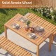 Acacia wood patio dining set with rectangular table and slatted benches, perfect for outdoor gatherings in the garden.