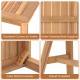 Detailed view of the acacia wood patio dining set showing rounded corners, robust crossbars, and under-table supports.