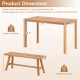 Dimension chart of the acacia wood patio dining set, showcasing the rectangular table and bench sizes for outdoor use.