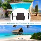Three-piece cushioned wicker patio bistro set with space-saving design, ideal for outdoor use on patios or by the poolside.