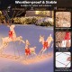 Lighted Christmas reindeer family set with 255 lights, golden finish, featuring red bows, suitable for indoor and.