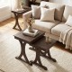 Nesting coffee table set with solid rubber wood legs in brown, perfect for living room or bedroom organization.