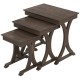 Nesting coffee table set of 3 in brown with solid rubber wood legs, perfect for living room or bedroom organization.