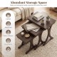 Nesting coffee table set of 3 with solid rubber wood legs in brown, ideal for organizing laptops and magazines.