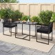 Outdoor dining set featuring a black folding backrest, soft cushions, and a spacious tempered glass table for backyard.