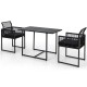 3-piece outdoor dining set featuring a black folding backrest, soft cushions, and a spacious tempered glass table for.