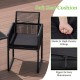 Black outdoor dining chair with soft cushion, curved backrest, and zipper for easy maintenance, ideal for patio use.