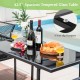 Spacious 42.5" tempered glass dining table with 8 non-slip bumpers, perfect for outdoor use by the poolside or deck.