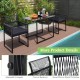3-piece outdoor dining set featuring hand-woven black PE rattan, curved backrest, and soft cushions for backyard use.