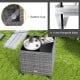 Compact coffee table with 5 mm tempered glass top and PE rattan surface, featuring suction cups for stability.