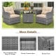 Outdoor wicker conversation set featuring two chairs with beige cushions and a tempered glass tabletop for backyard.