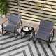 Gray patio bistro set featuring two chairs with removable cushions and a square side table, ideal for outdoor.