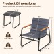 Dimensions of the 3-piece patio bistro set, featuring gray chairs and a side table for outdoor comfort and stability.