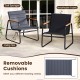 Two chairs from a gray patio bistro set with removable cushions, soft sponges, and breathable fabric for outdoor.