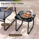 Square side table with tempered glass top and rounded corners, perfect for outdoor patio use with adjustable foot pads.