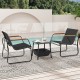 Black patio armchair showcasing a 105° inclined backrest and breathable mesh fabric, perfect for comfortable outdoor.