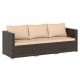 Three-piece patio sectional sofa set in dark PE rattan with beige cushions, perfect for outdoor relaxation.