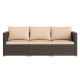 Three-piece patio sectional sofa set with beige cushions, hand-woven PE rattan, ideal for outdoor relaxation.
